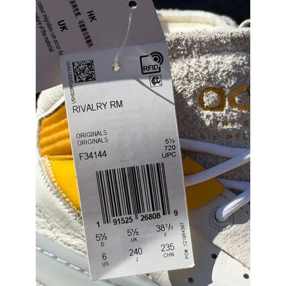 adidas Men Rivalry Rm High Top White Mustard Yellow Basketball F34144 Size 6 NWT